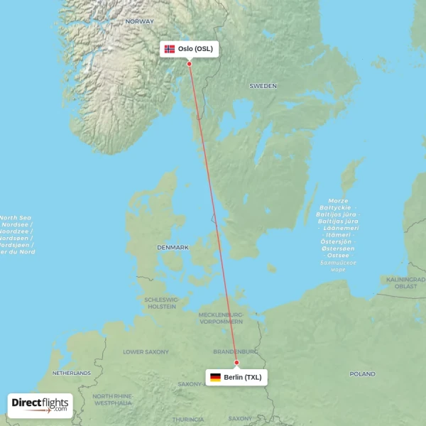 Berlin - Oslo direct flight map