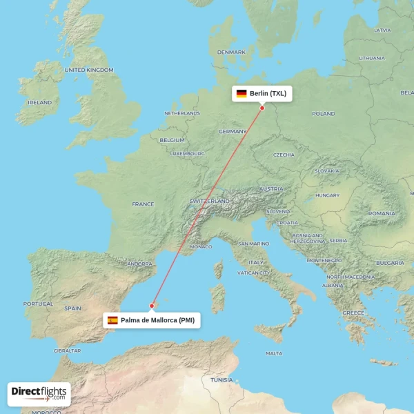 Berlin - Palma de Mallorca direct flight map
