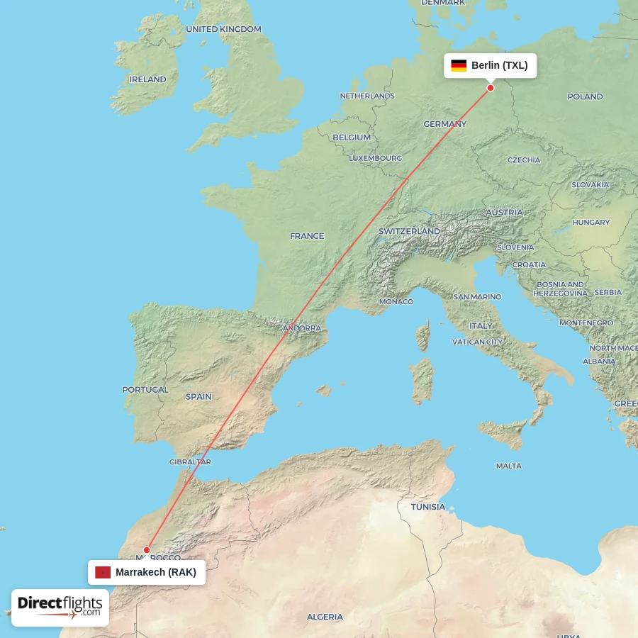 TXL - RAK route map