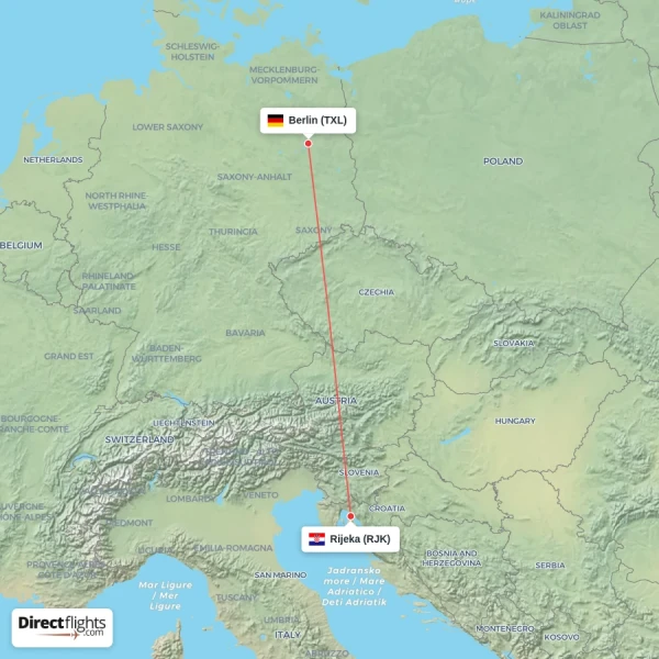 Berlin - Rijeka direct flight map