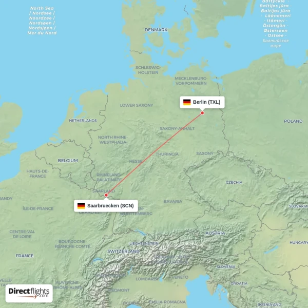 Berlin - Saarbruecken direct flight map