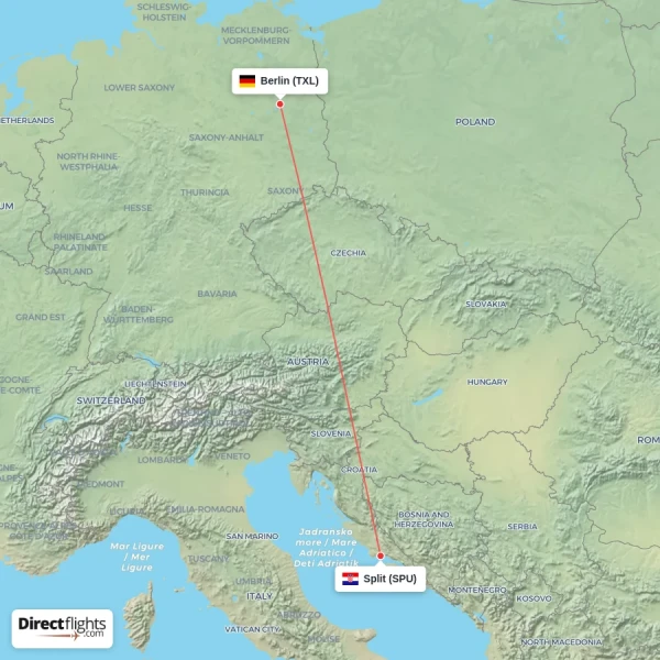 Berlin - Split direct flight map