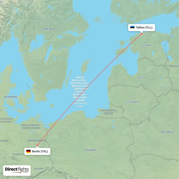Berlin - Tallinn direct flight map