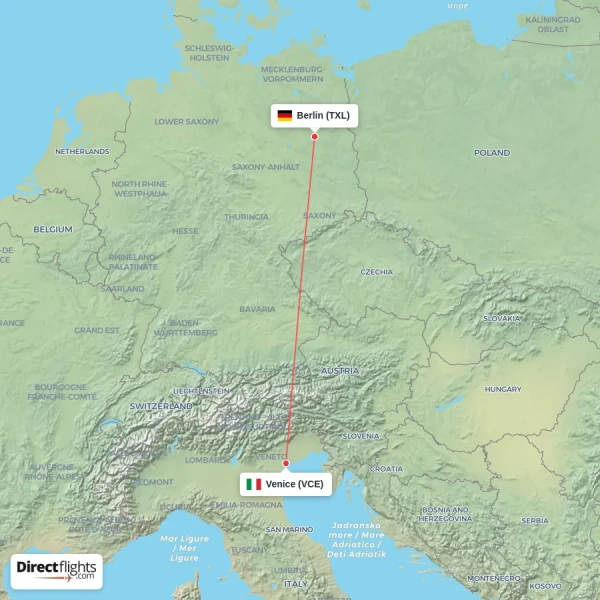 Berlin - Venice direct flight map