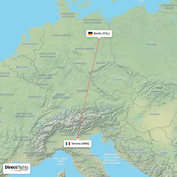 Berlin - Verona direct flight map