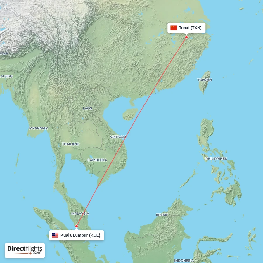 TXN - KUL route map