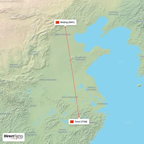 Tunxi - Beijing direct flight map