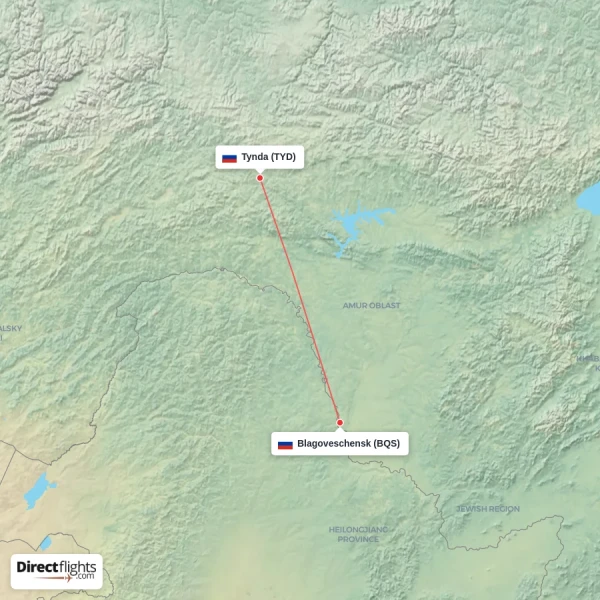 Tynda - Blagoveschensk direct flight map
