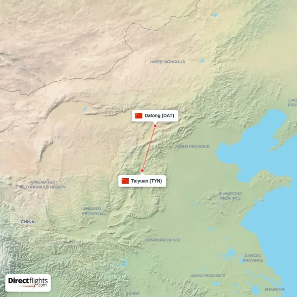 Taiyuan - Datong direct flight map