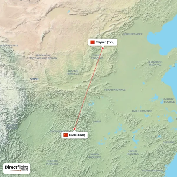Taiyuan - Enshi direct flight map
