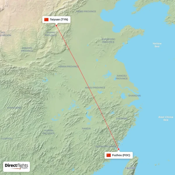 Taiyuan - Fuzhou direct flight map
