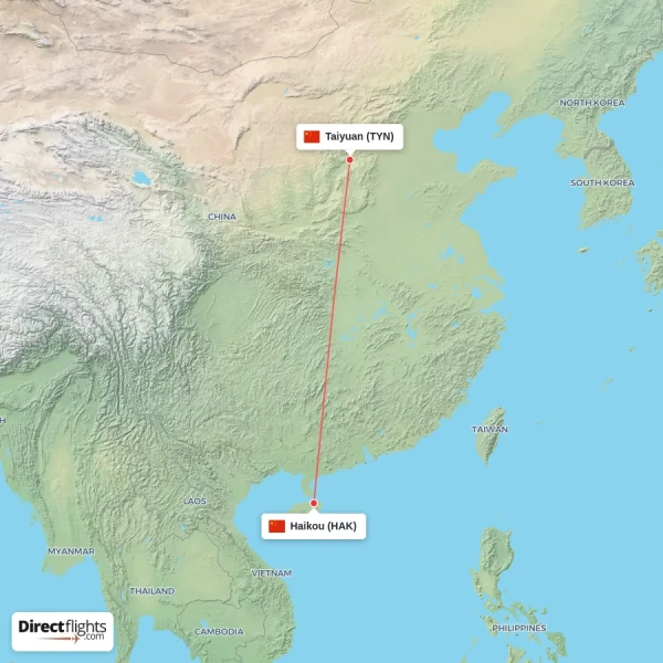 Taiyuan - Haikou direct flight map