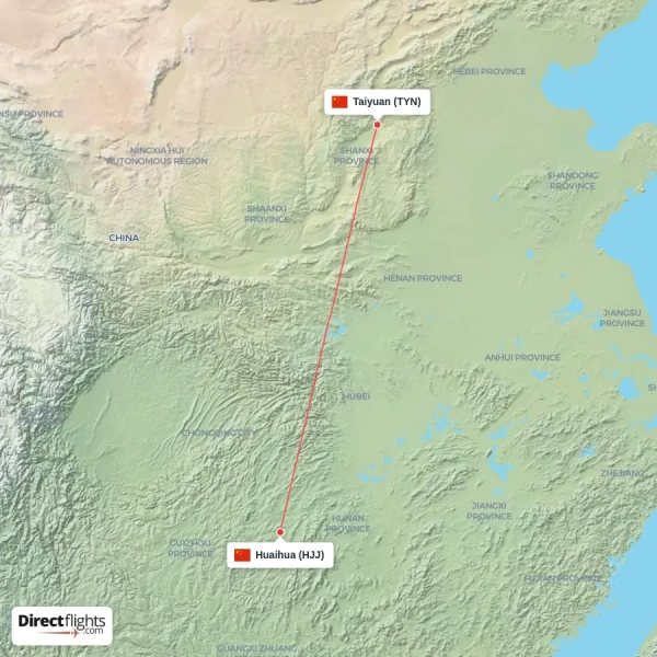 Taiyuan - Huaihua direct flight map