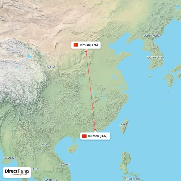 Taiyuan - Huizhou direct flight map