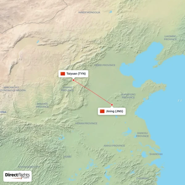 Taiyuan - Jining direct flight map