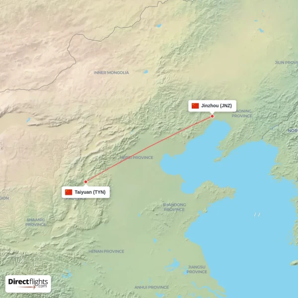 Taiyuan - Jinzhou direct flight map