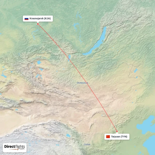 Taiyuan - Krasnojarsk direct flight map