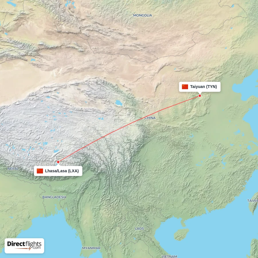 TYN - LXA route map