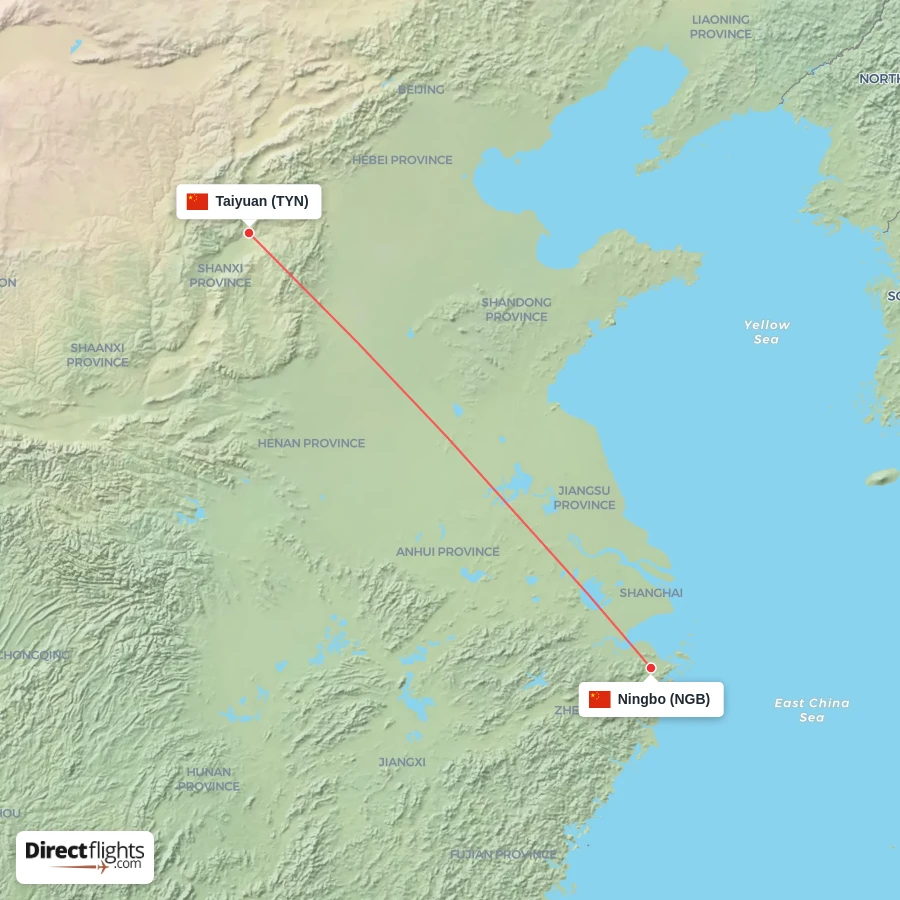 TYN - NGB route map