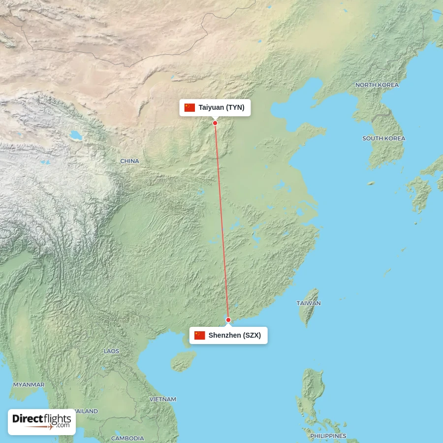 TYN - SZX route map