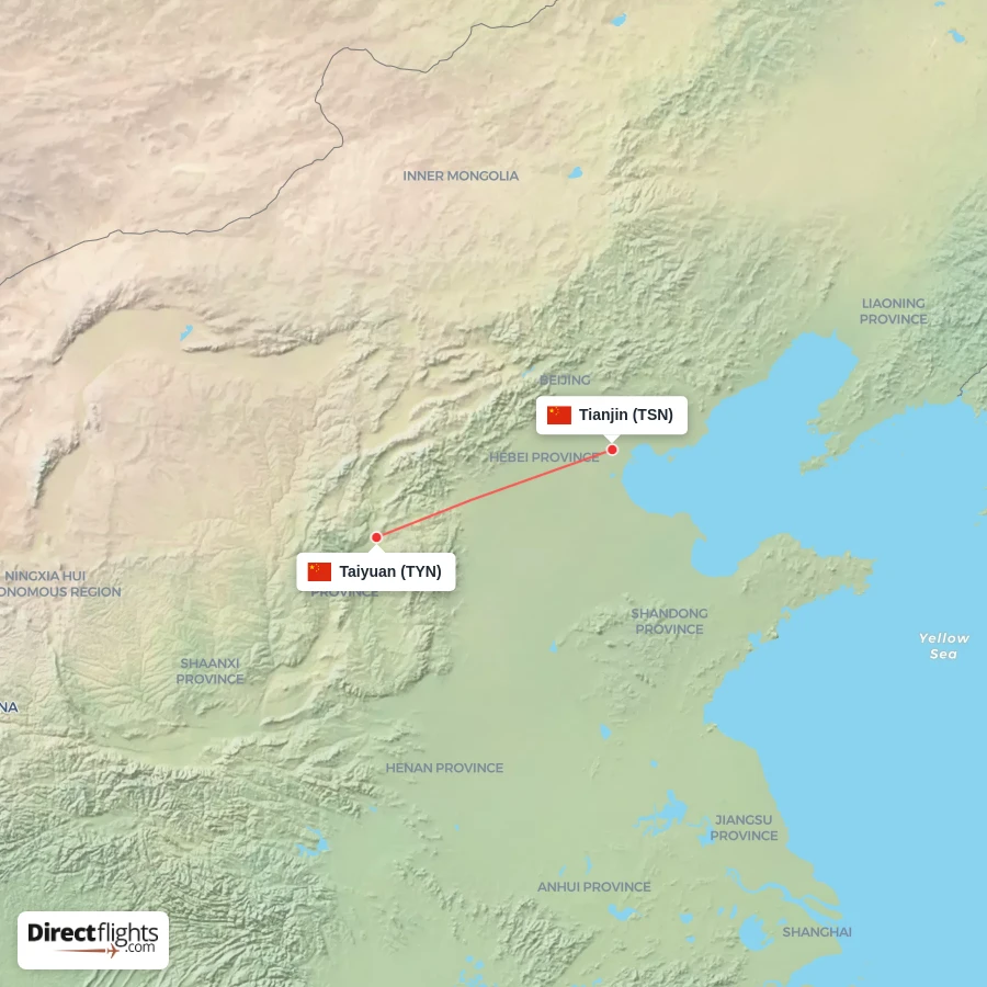 TYN - TSN route map