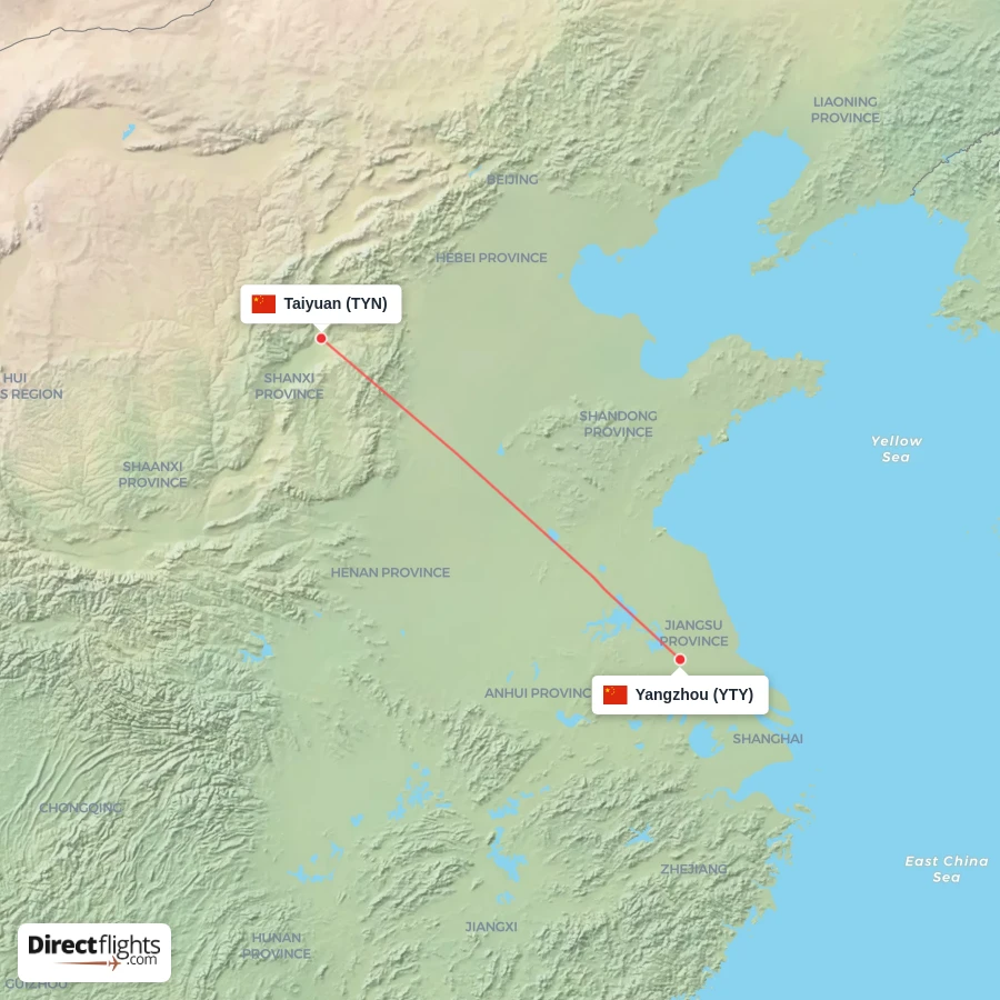 TYN - YTY route map
