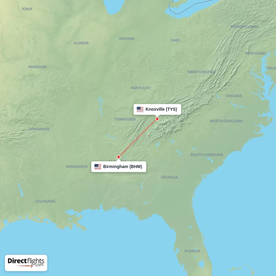 TYS - BHM route map