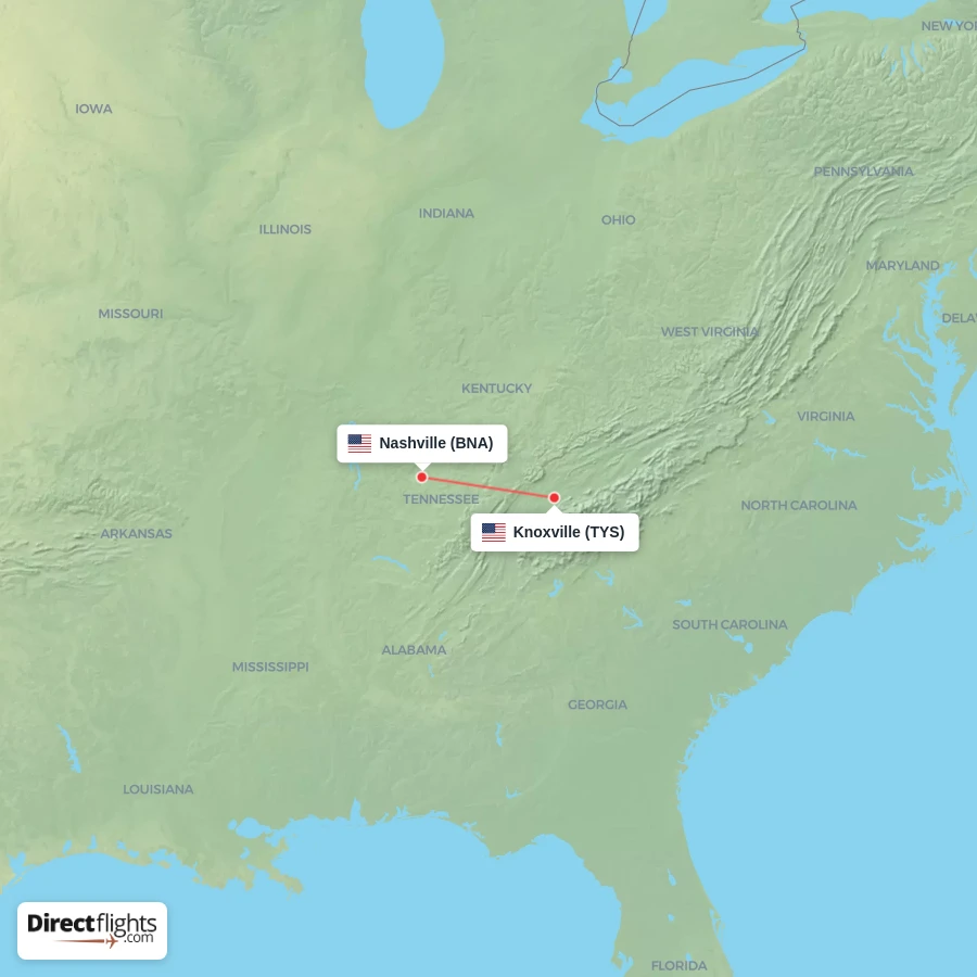 TYS - BNA route map
