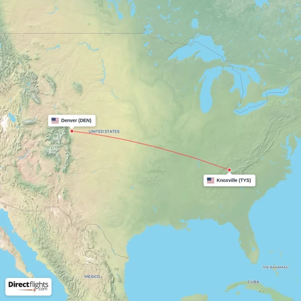 Knoxville - Denver direct flight map
