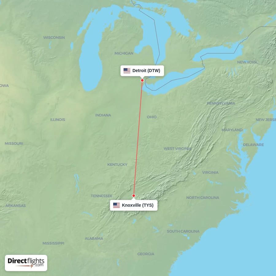 TYS - DTW route map