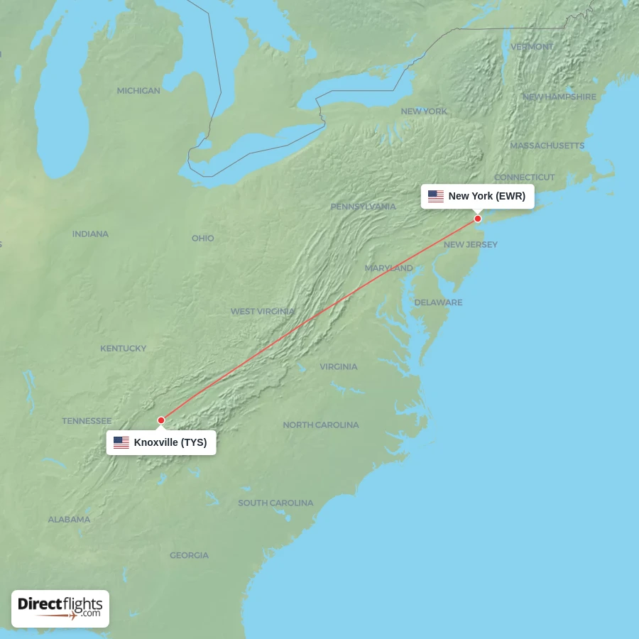 TYS - EWR route map