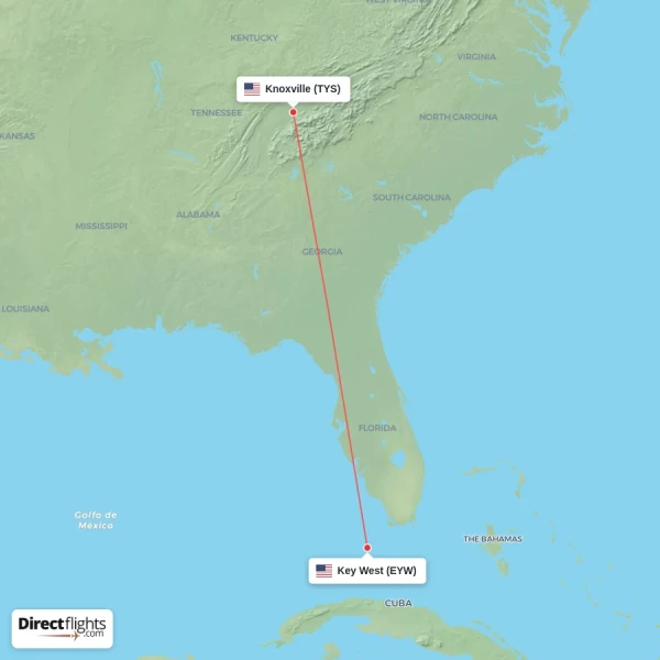 Knoxville - Key West direct flight map