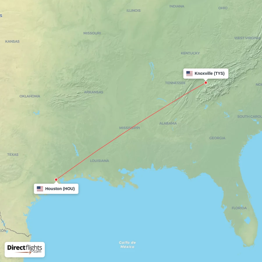 TYS - HOU route map