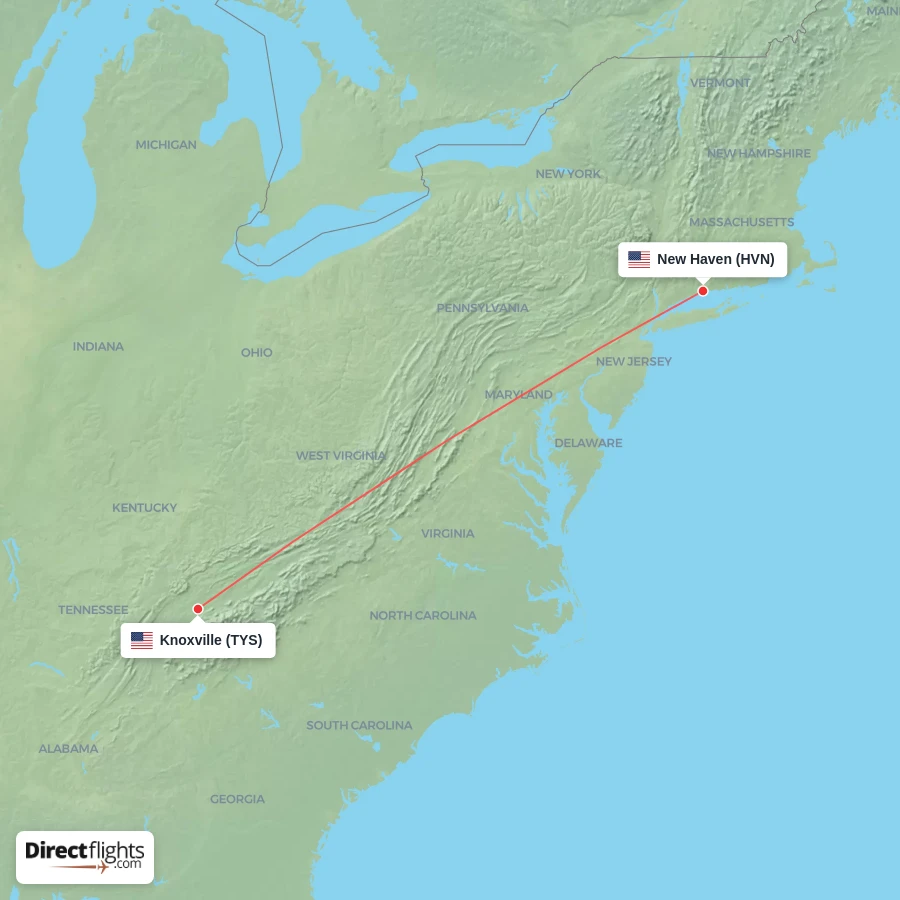TYS - HVN route map