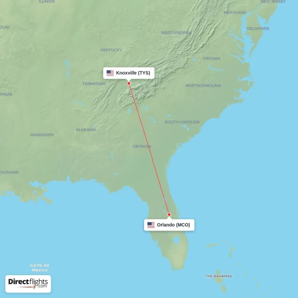 Knoxville - Orlando direct flight map