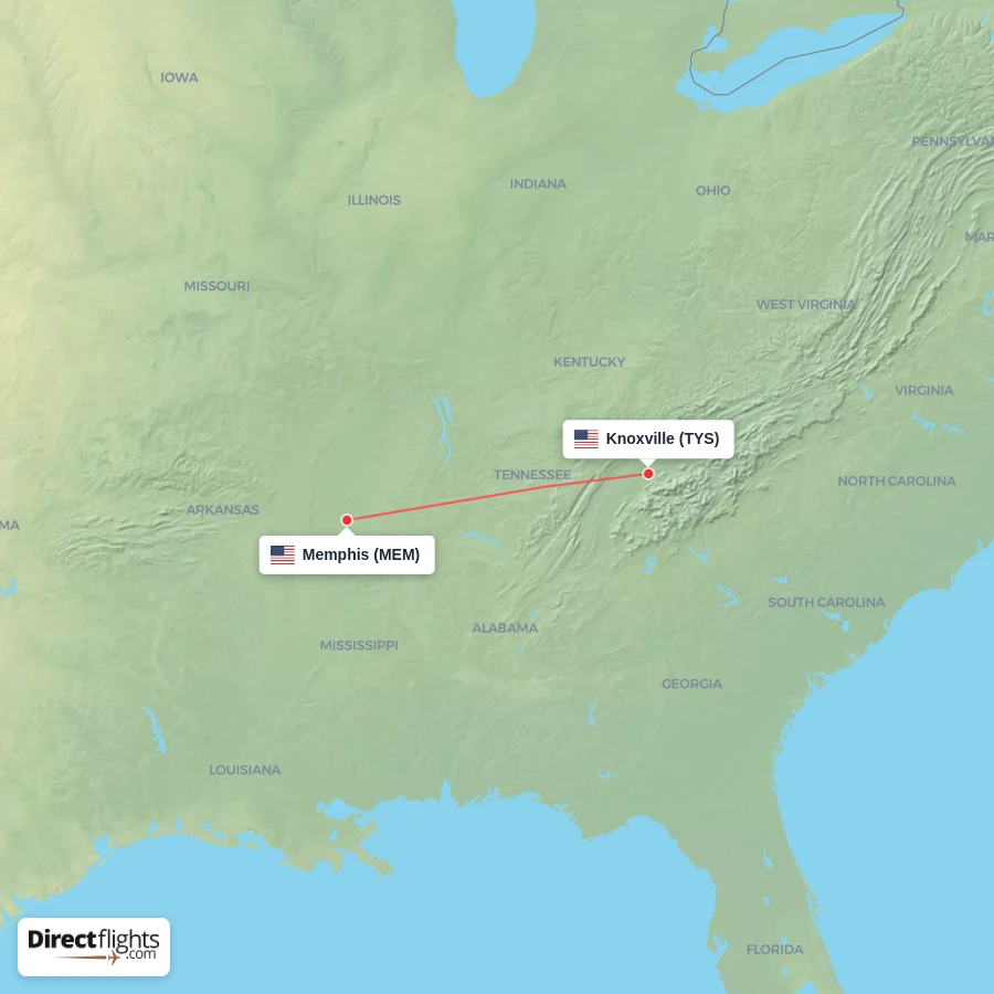 TYS - MEM route map