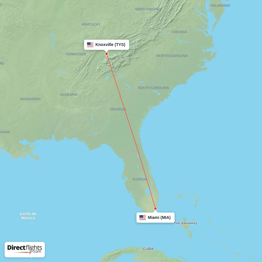 TYS - MIA route map