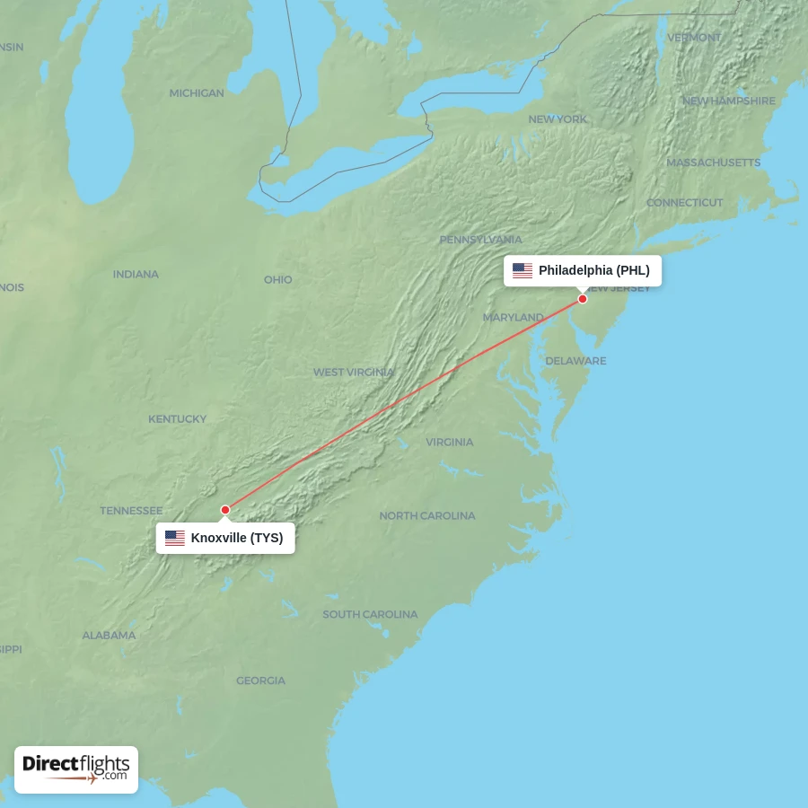 TYS - PHL route map