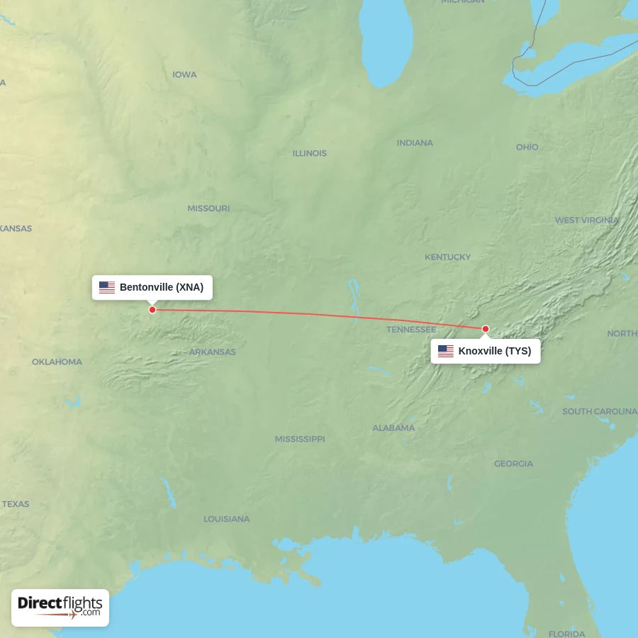 TYS - XNA route map