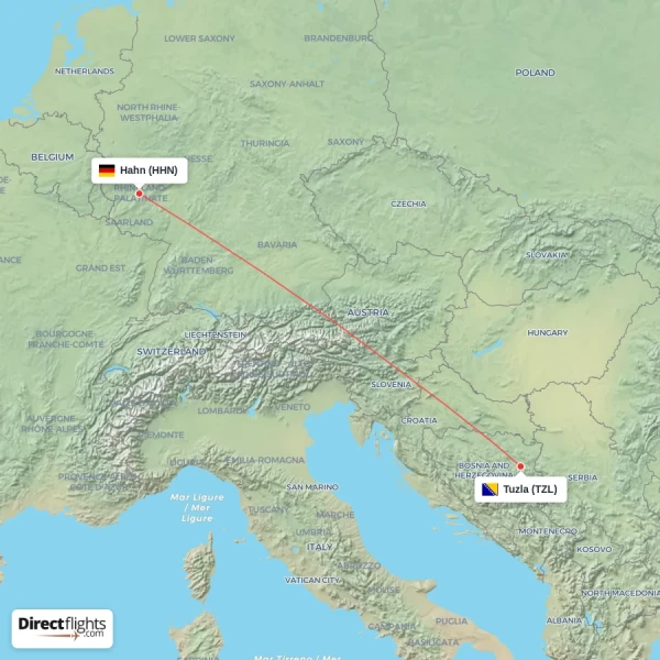 Tuzla - Hahn direct flight map