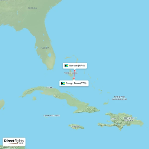 Congo Town - Nassau direct flight map