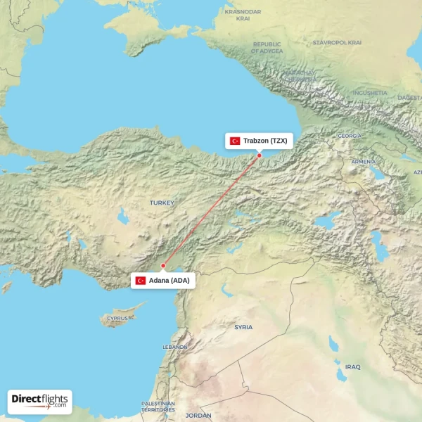 Trabzon - Adana direct flight map