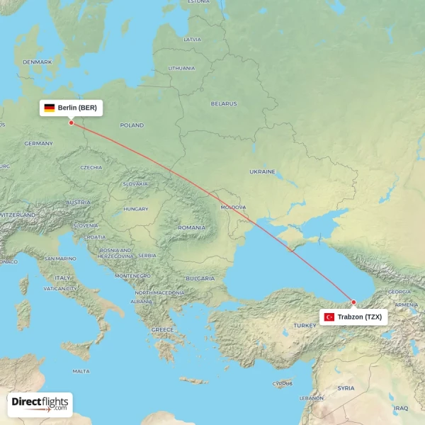 Trabzon - Berlin direct flight map