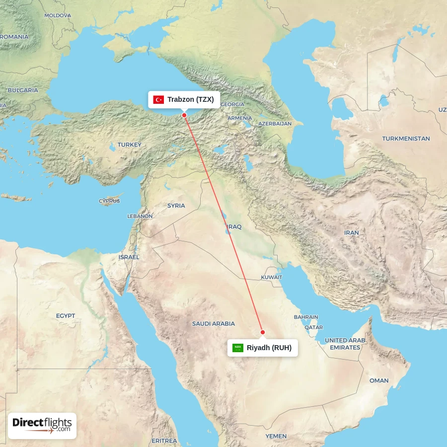 TZX - RUH route map