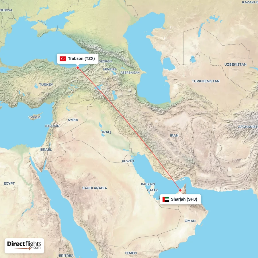 TZX - SHJ route map