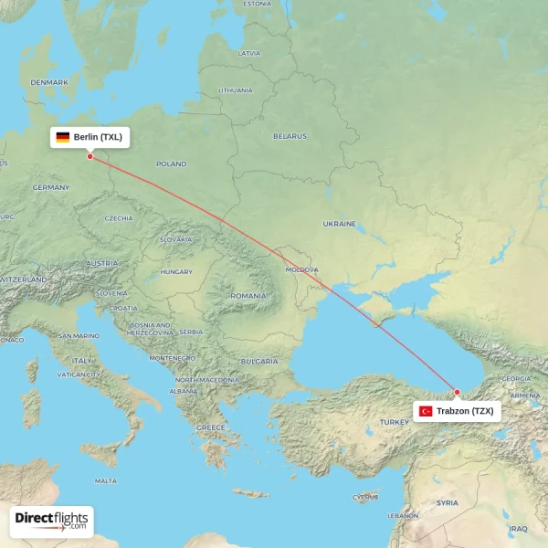 Trabzon - Berlin direct flight map