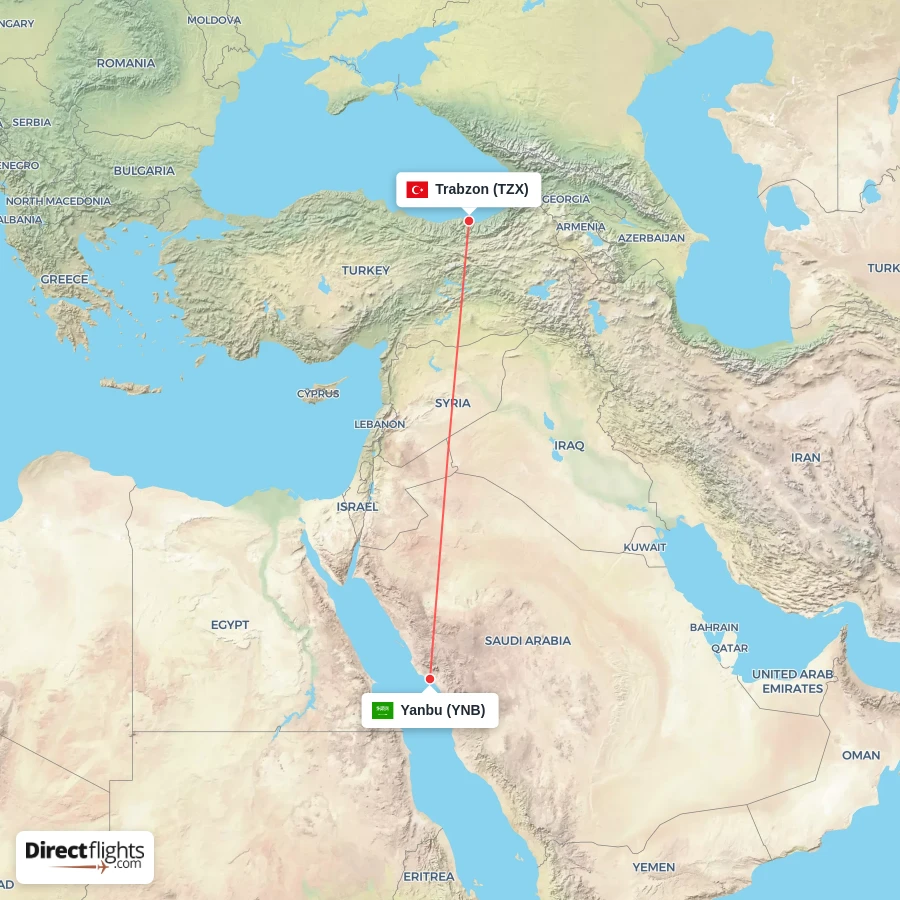 TZX - YNB route map