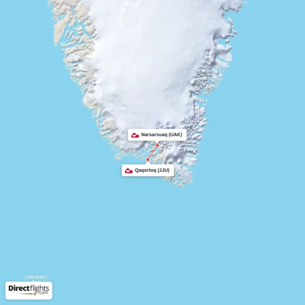Narsarsuaq - Qaqortoq direct flight map