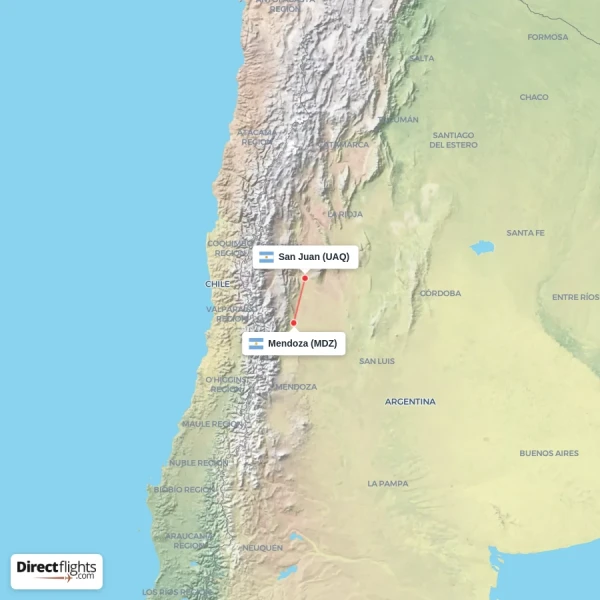 San Juan - Mendoza direct flight map