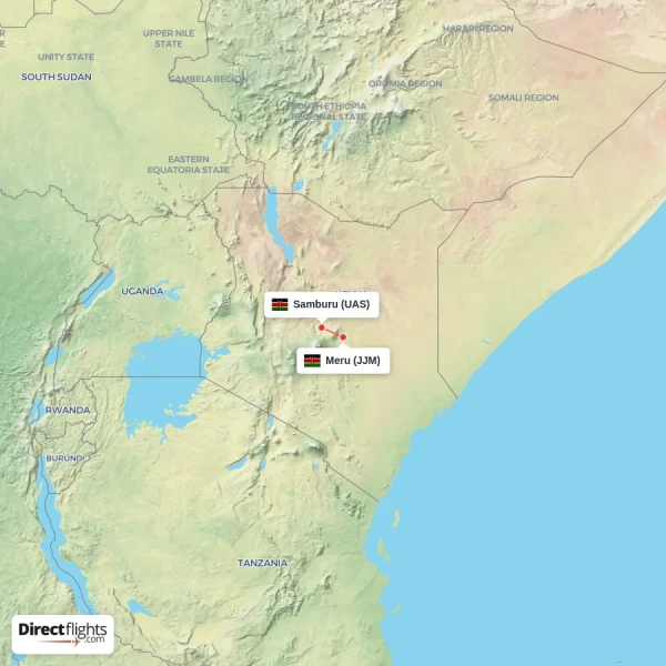 Samburu - Meru direct flight map